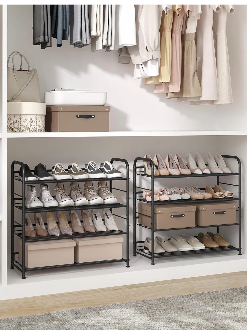 SONGMICS Stackable Shoe Rack, 4 Tier Metal Shoes Rack Storage Shelf, Holds up to